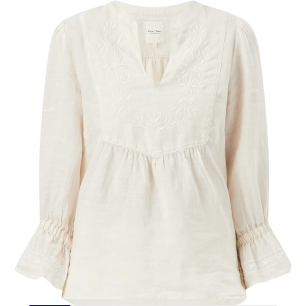 Part Two Linen cream blouse with embroidery